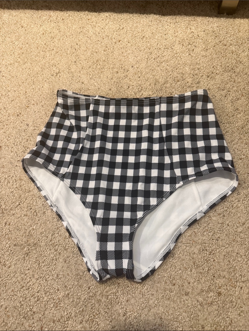 NWT Adore Me High-Waist Gingham Bikini Bottoms - Black & White- Small